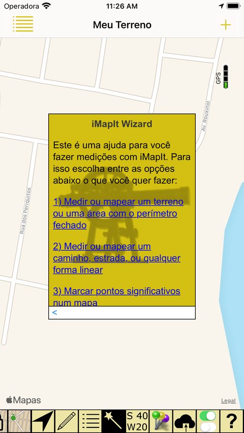 Tela do Wizard do iMapIt com as opções de medição